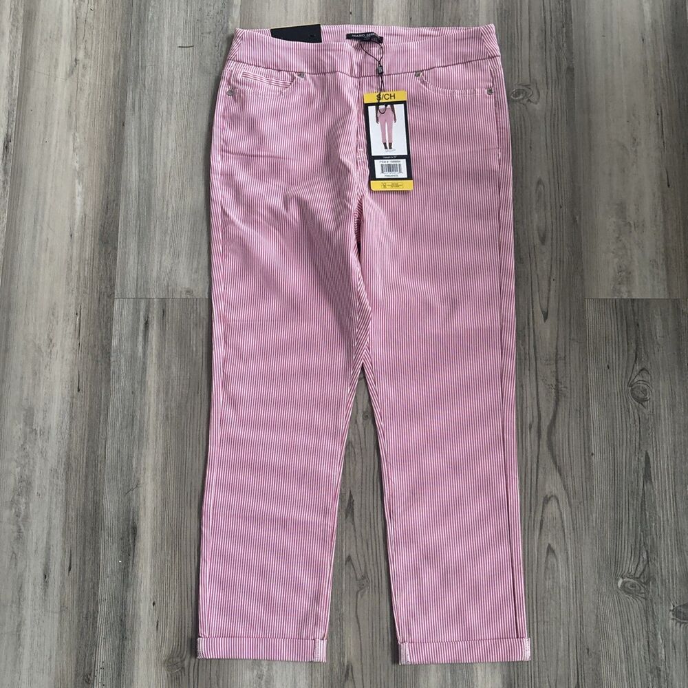 NWT Mario Serrani Comfort Stretch Cuff Capri Pants Pink/White Stripes  Small